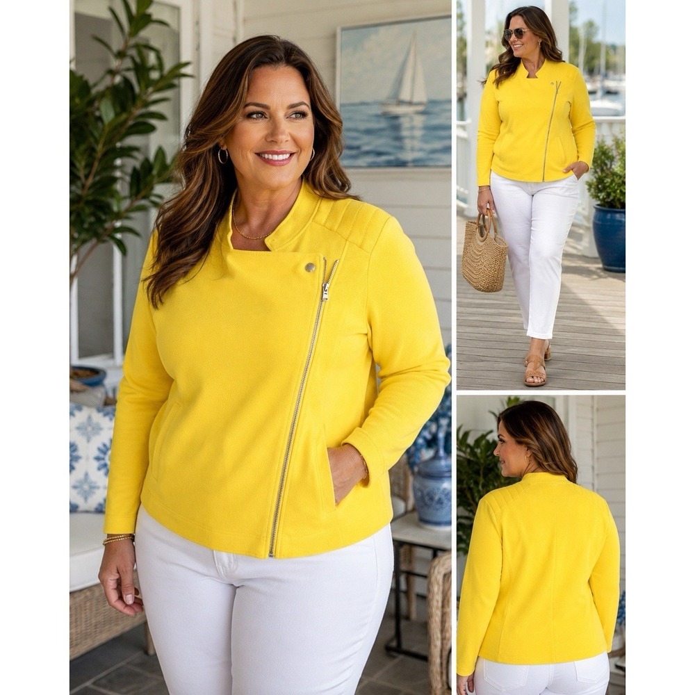 Lauren Ralph Lauren Jacket Womens 3X Yellow Moto Knit Asym Heritage Coastal